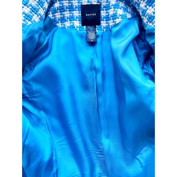 Smythe Birkin Blazer Topaz Blue Houndstooth Tweed Jacket Made in Canada Size 8 - Picture 10 of 10